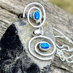 Set! Blue Fire Opal Necklace & Ring